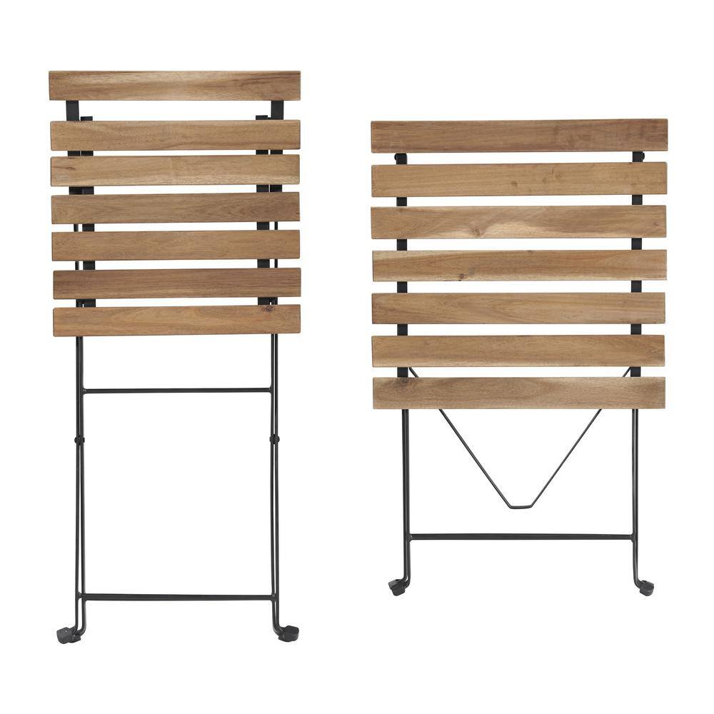 Lavish Home Brown 3-Piece Acacia Wood and Steel Square Table Outdoor Bistro Set