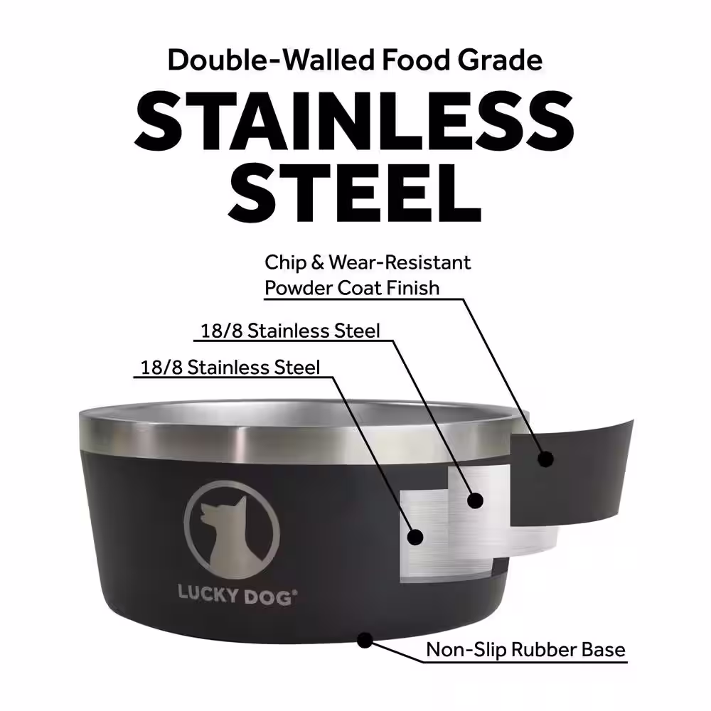 Lucky Dog Indulge 100 oz. 12.5 Cup Double Wall Stainless Steel Dog Bowl, Non Slip, Lifetime Warranty in Beige