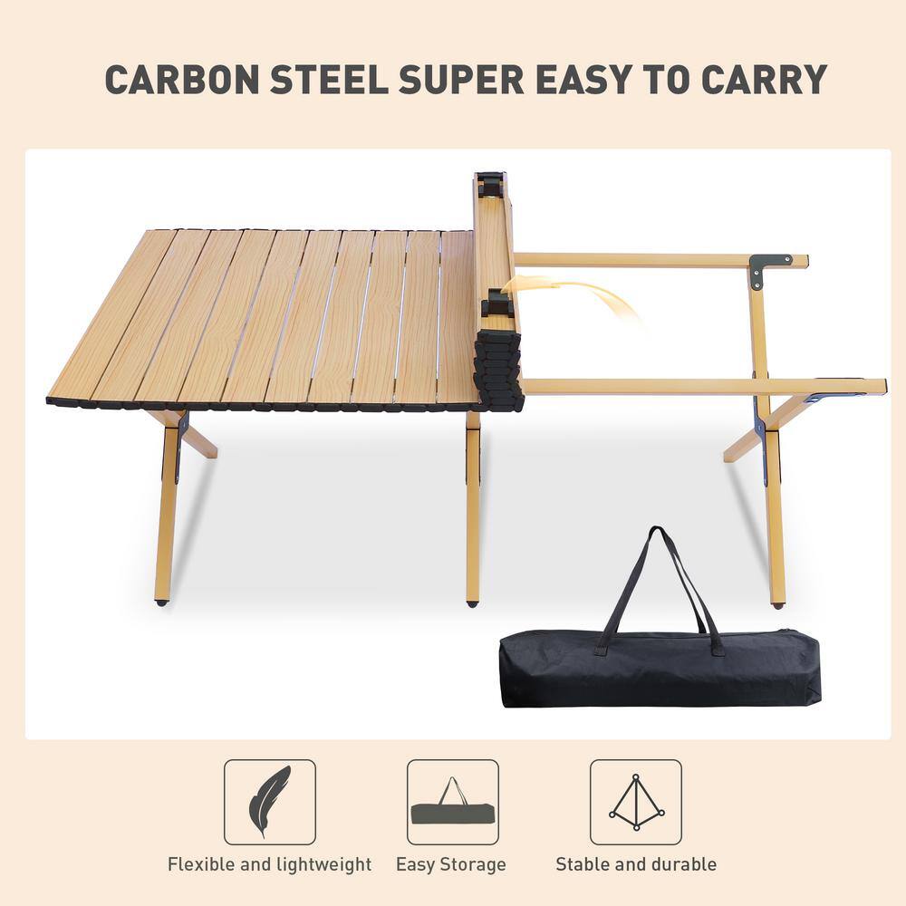 Sudzendf 45.66 in. Brown Rectangle Steel Picnic Table Seats 4-6 People with Carry Bag
