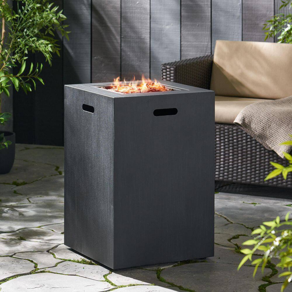 Noble House Reign Brushed Black Square Metal Fire Pit Table