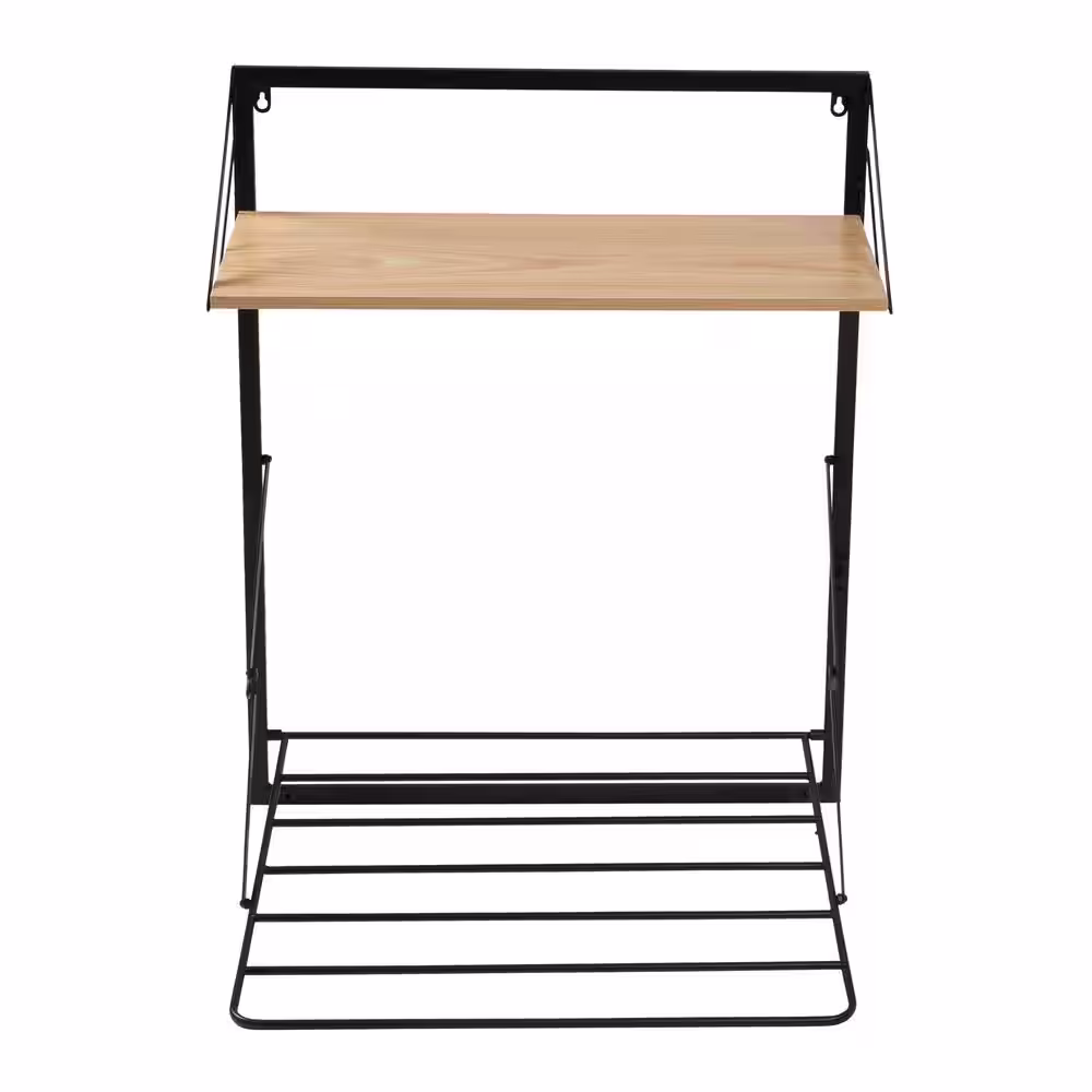 Honey-Can-Do 31 in. H x 24 in. W x 20 in. D Wall Mounted Drying Rack with Shelf in Black/Natural