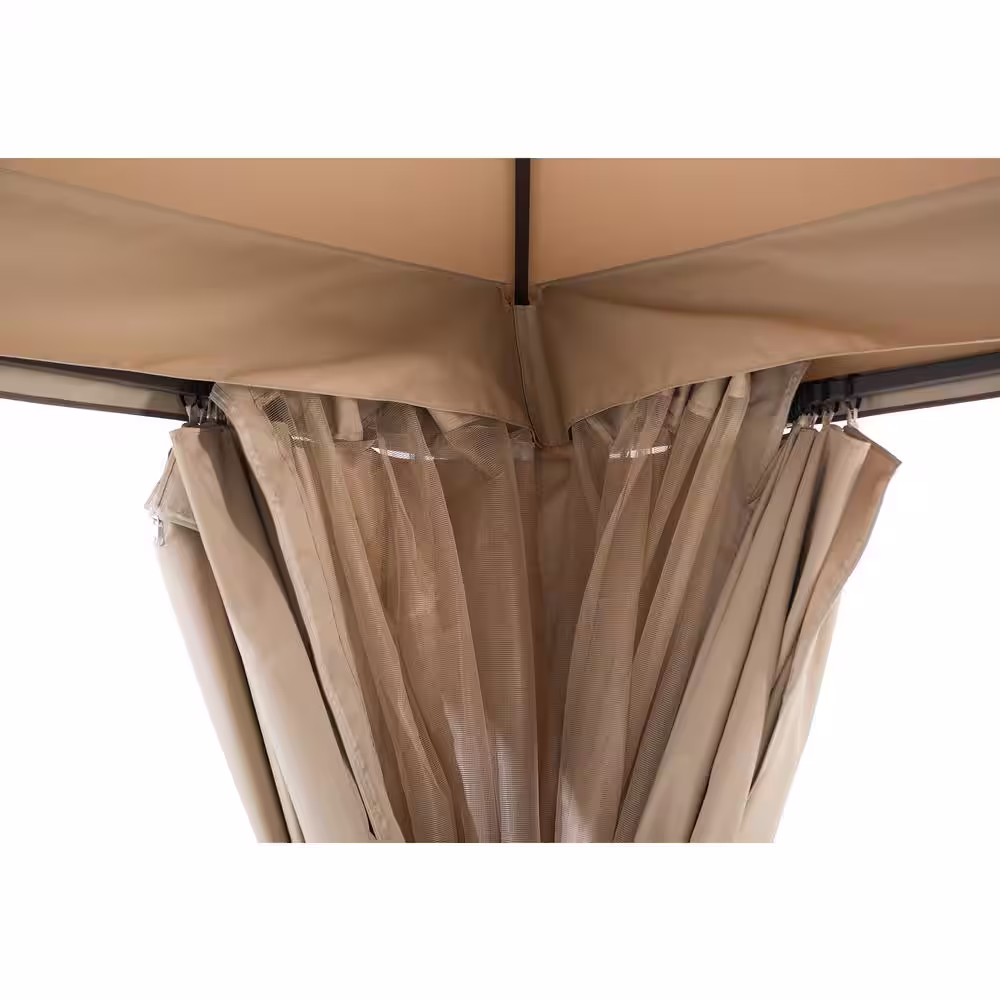 Sunjoy Bethlehem 13 ft. x 13 ft. Steel Gazebo with 3-Tier Tan and Brown Canopy