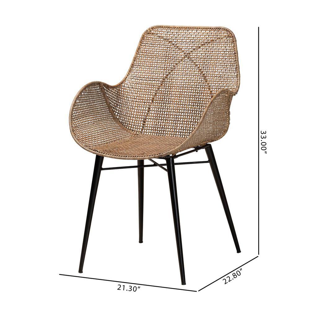 None Ballerina Greywashed Rattan and Black Dining Chair (Set of 2)