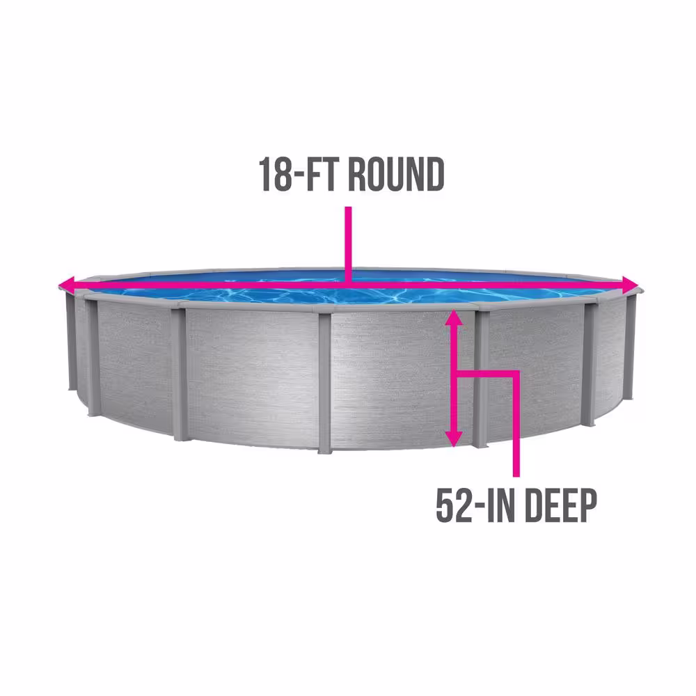 Blue Wave Montauk 18 ft. Round 52 in. Deep 7 in. Top Rail Hybrid Swimming Pool Package