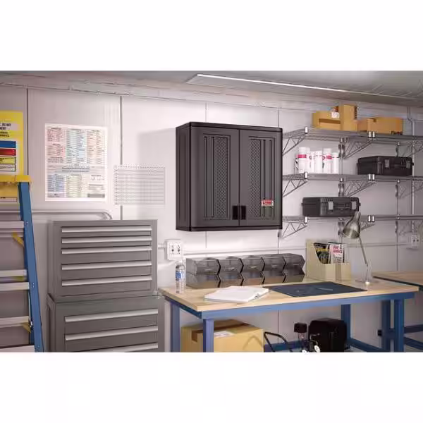 Suncast Commercial 30 in W x 30 in H x 12 in D 1-Shelf Wall Mounted Resin Garage Cabinet in Slate