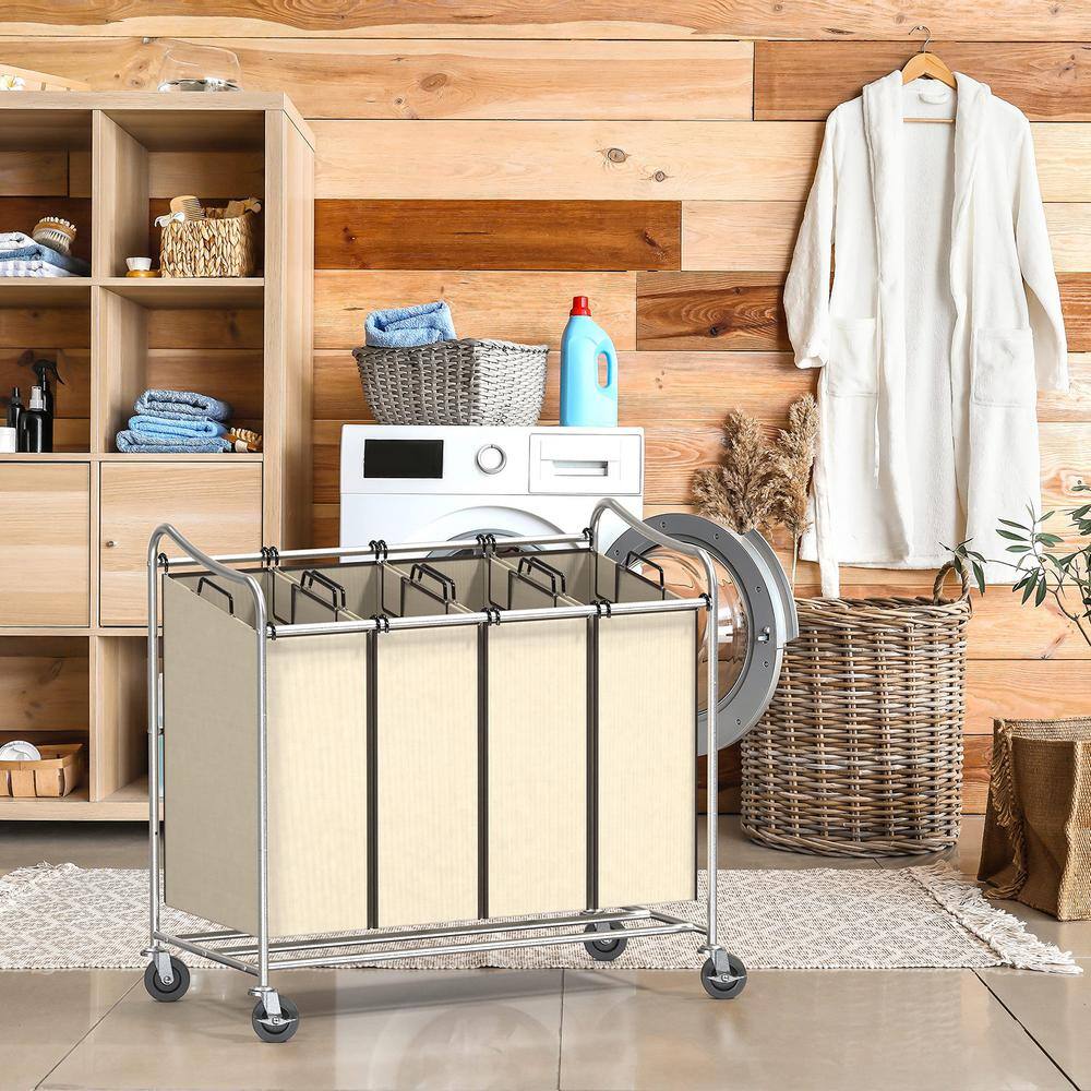 None 32.3 in. W x 17.5 in. D x 33 in. H Fabric Laundry Basket Hamper with Wheels Chrome