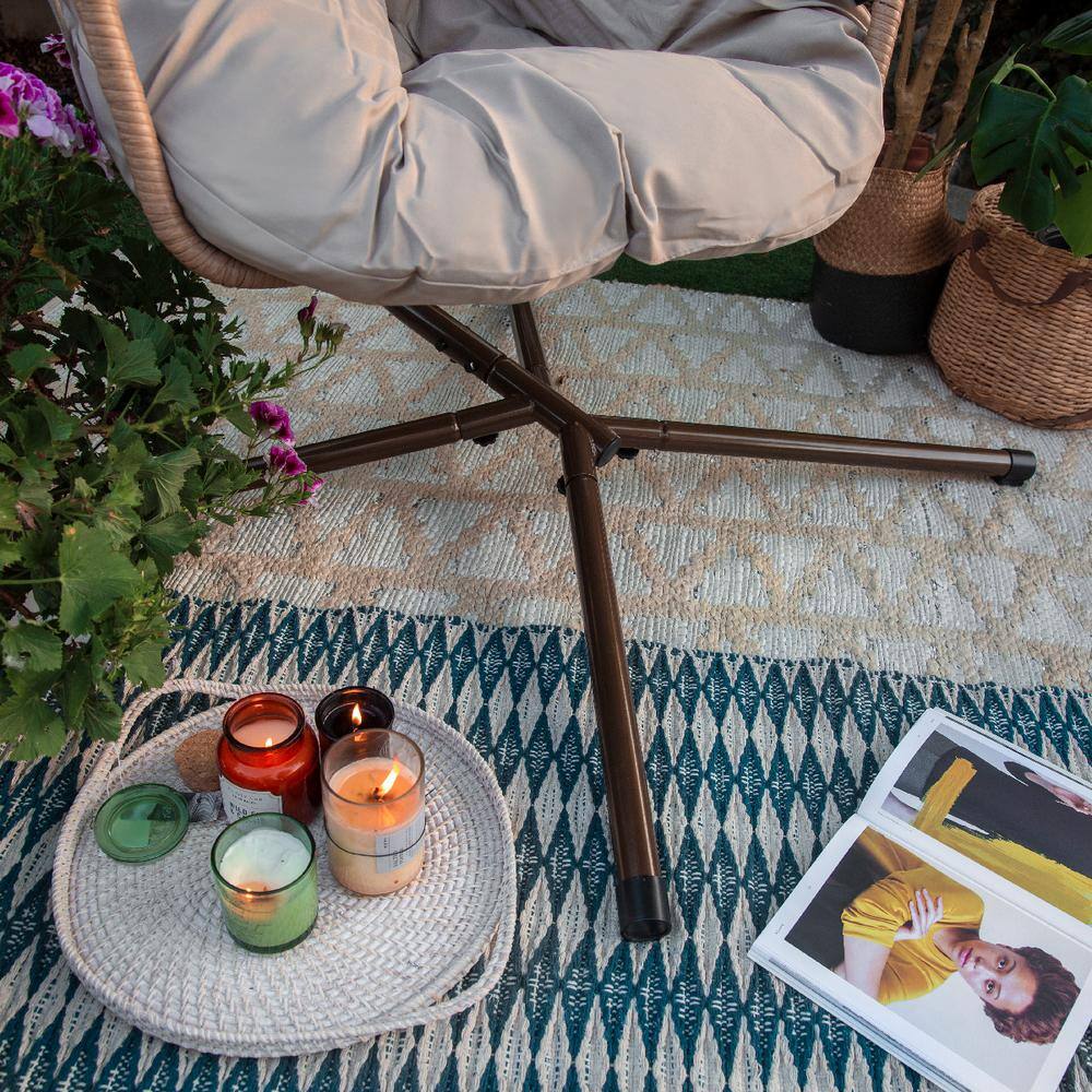 None 50 ft. Hanging Basket Chair Cushion Egg Hammock Chair Garden Swing Seat Cushion with Stand in Beige