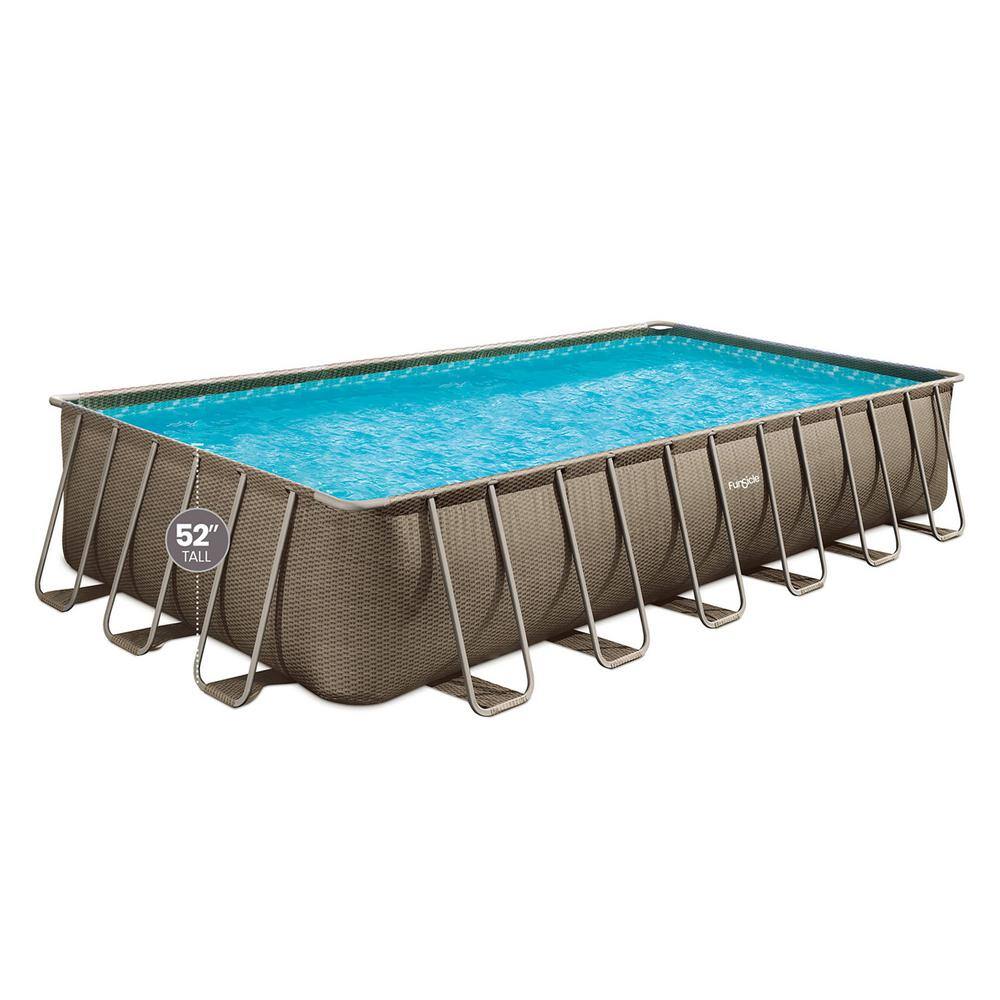 None 24 ft. x 12 ft. Rectangular 52 in. Deep Metal Frame Above Ground Pool, Brown Basketweave