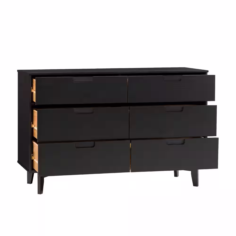 Welwick Designs 6-Drawer Black Solid Wood Mid-Century Modern Cutout Dresser (33 in. H x 52 in. W x 16 in. D)
