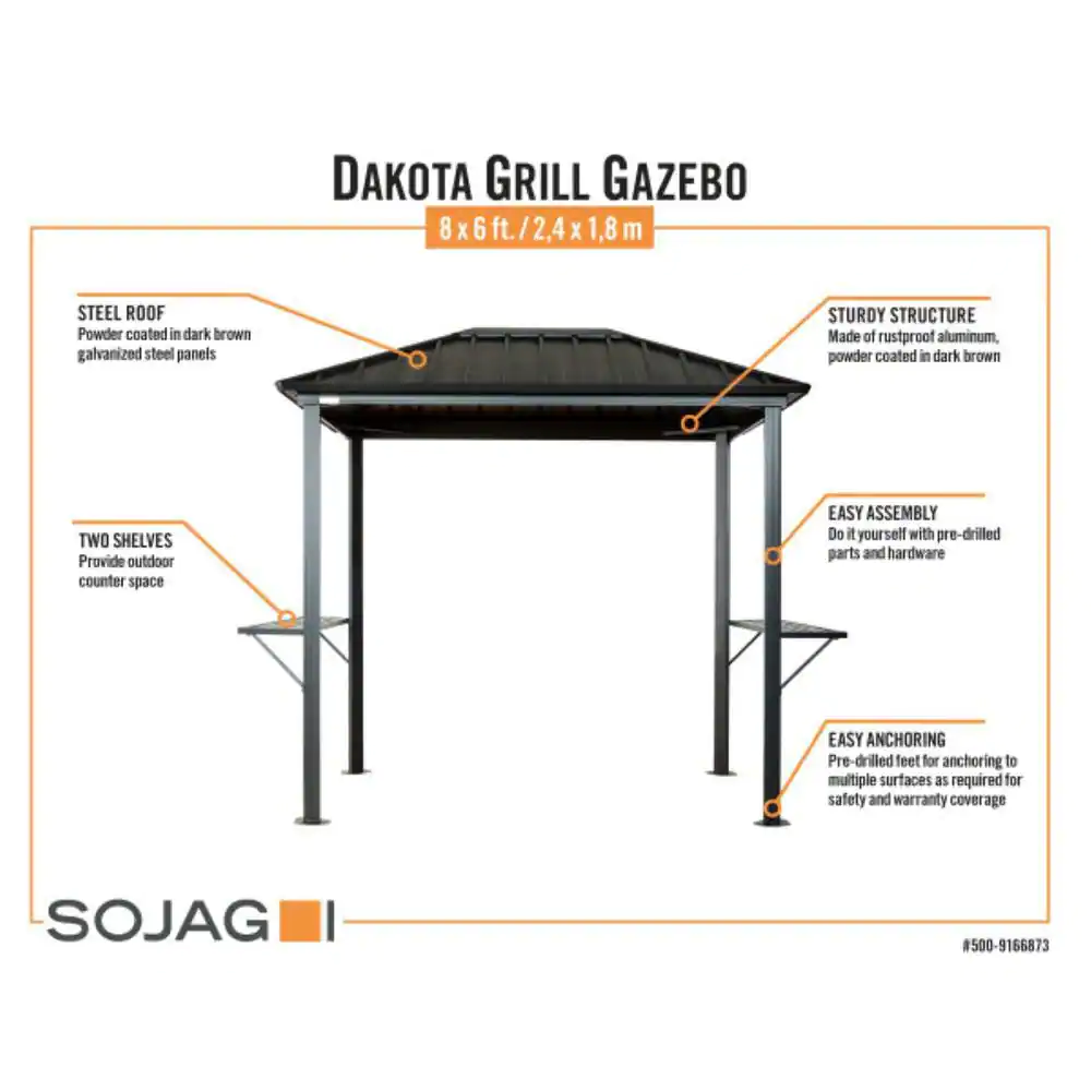 Sojag Dakota 6 ft. x 8 ft. Brown Grill Rustproof Aluminum Framed Gazebo