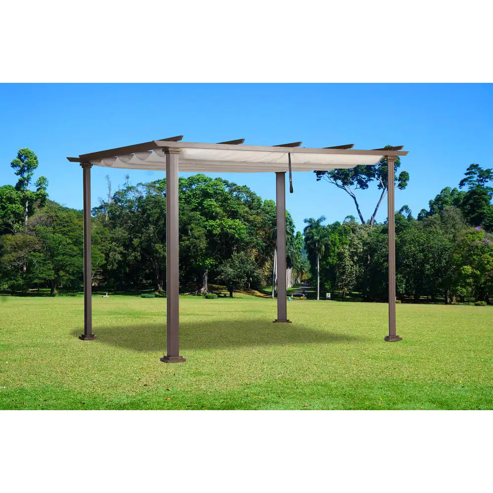 Pacific Casual Toulon 12 ft. x 10 ft. Steel Pergola with Retraceable Roof