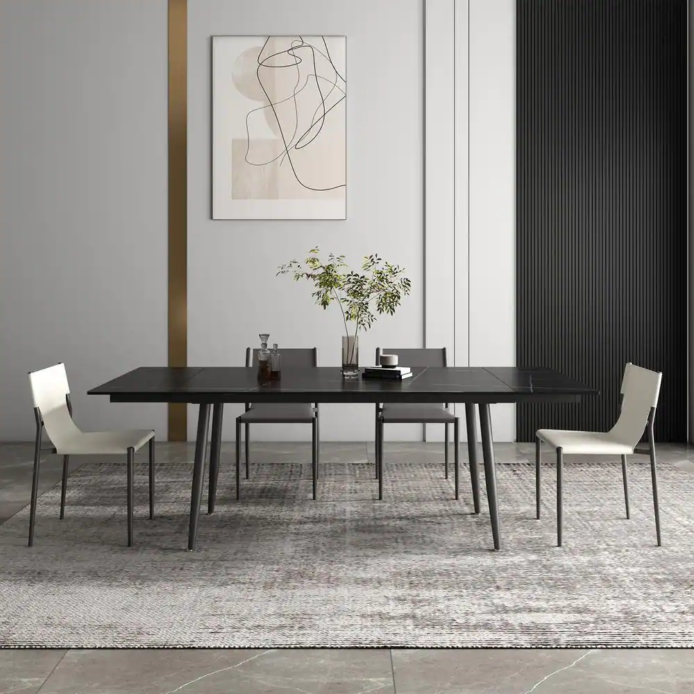 THE RIGHT PATH 62.9'' to 94.4'' Black Stone Extendable Dining Table