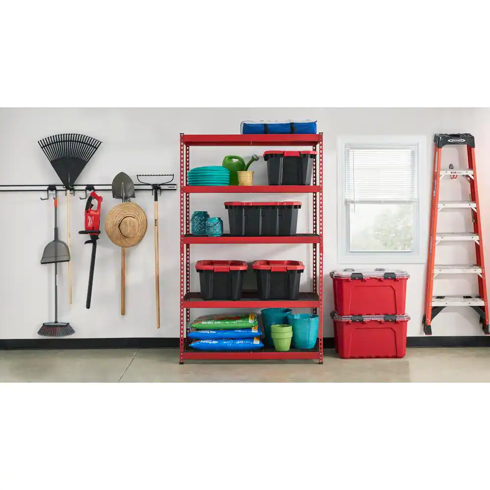 Husky 5-Tier Heavy Duty Steel Garage Storage Shelving Unit in Red (48 in. W x 78 in. H x 24 in. D)