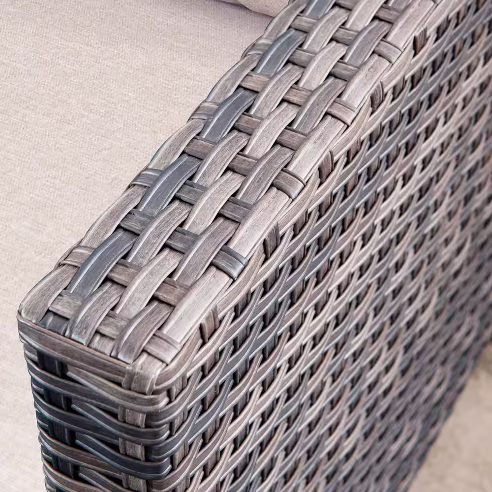 OVIOS Positano Gray 7-Piece Wicker Patio Conversation Set with with Beige Cushions