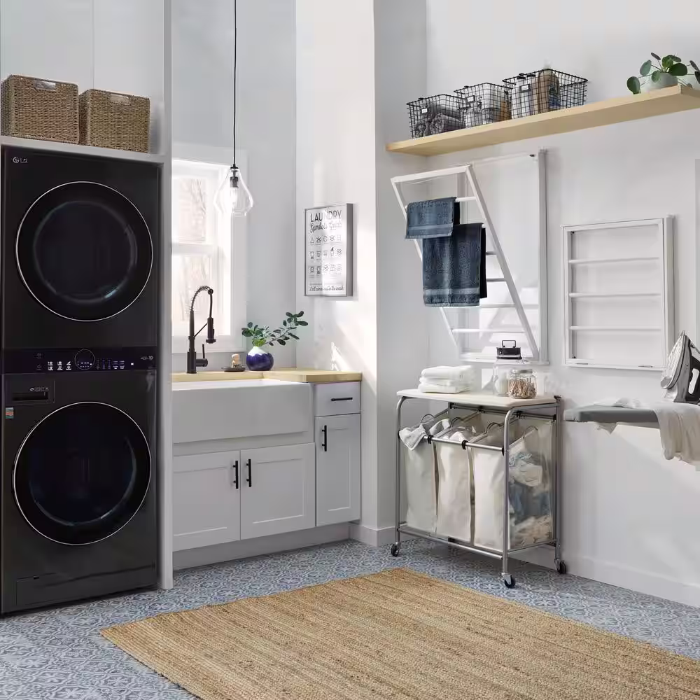 StyleWell 27 in. H x 24 in. W x 2 in. D White Wood Collapsible Laundry Wall Rack