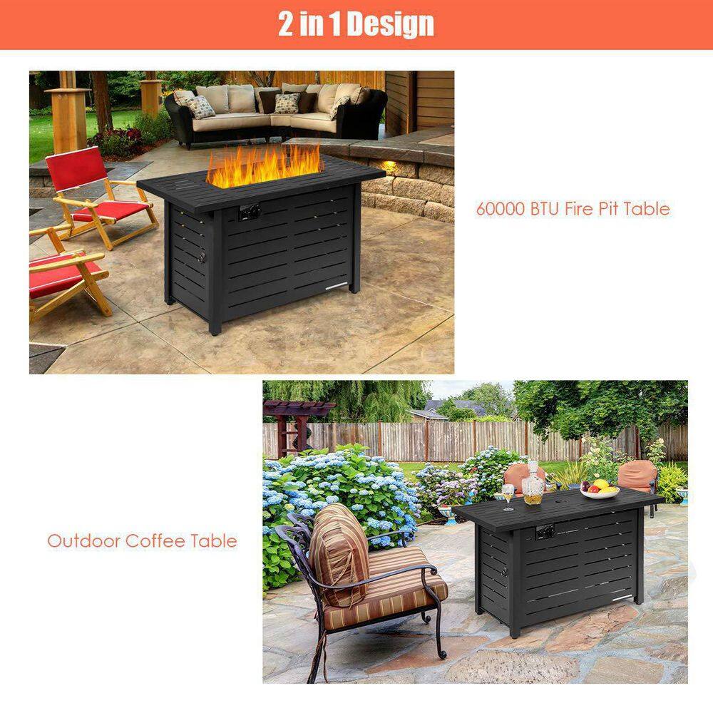 Alpulon 42 in. 60,000BTU Fire Pit Propane Gas Fire Pit Table Rectangular Tabletop