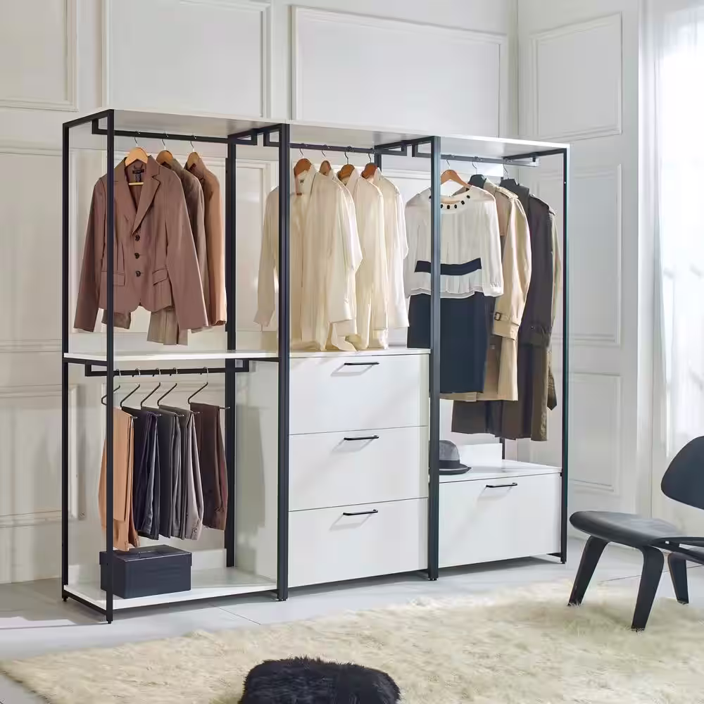 None Fiona 32 in. W White Freestanding Wood Closet System Tower with 1 Drawer