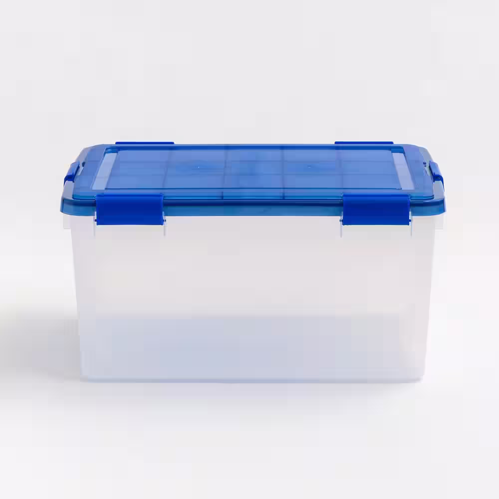 IRIS 15 Gal. WeatherPro Plastic Storage Box with Blue Lid (3-Pack)