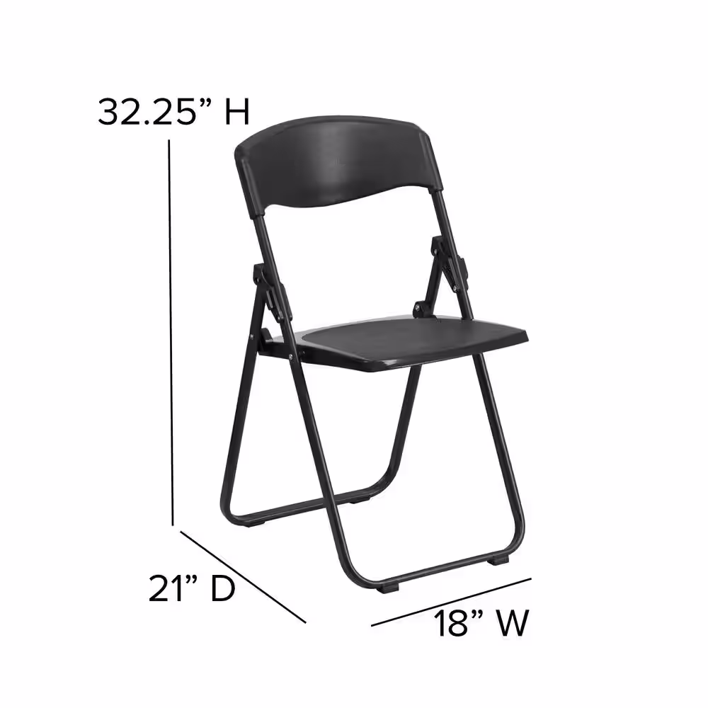 Carnegy Avenue Black Plastic Seat with Metal Frame Folding Chair (Set of 2)