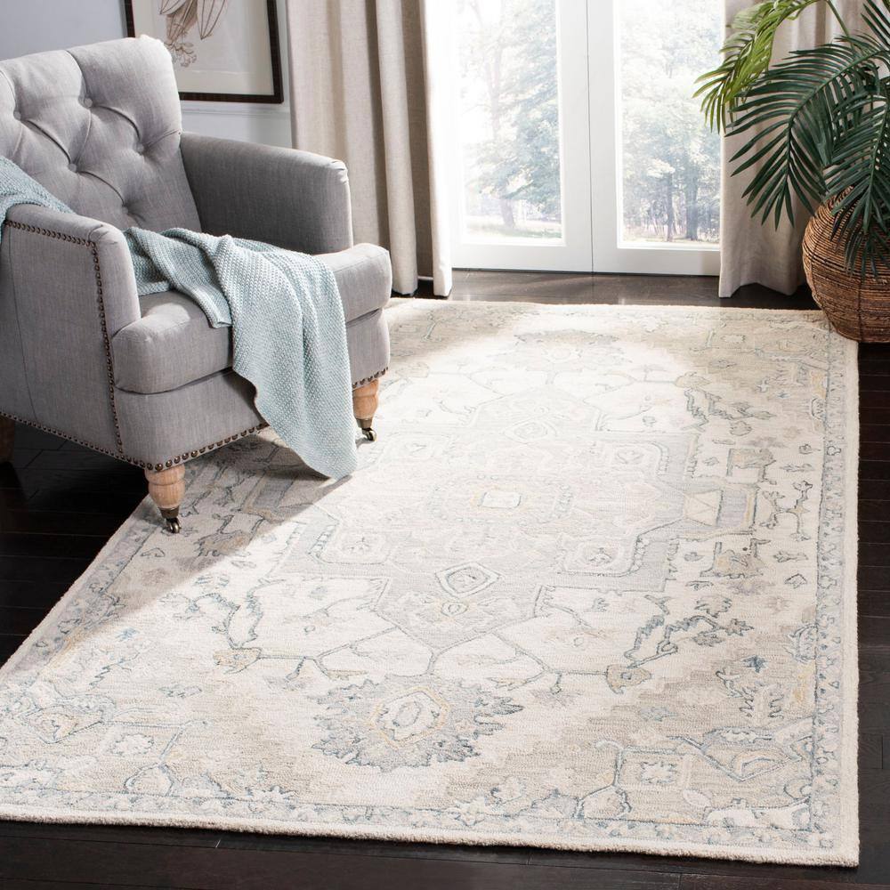 SAFAVIEH Micro-Loop Ivory/Beige 9 ft. x 9 ft. Floral Medallion Square Area Rug