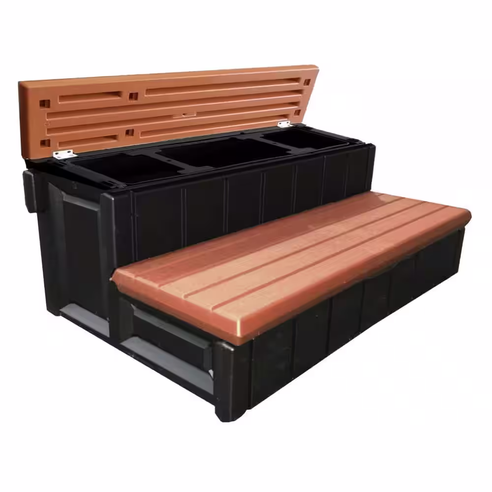 Confer Leisure Accents 36 in. Deck Patio Spa Hot Tub Storage Compartment Steps in Two Tone Redwood and Black