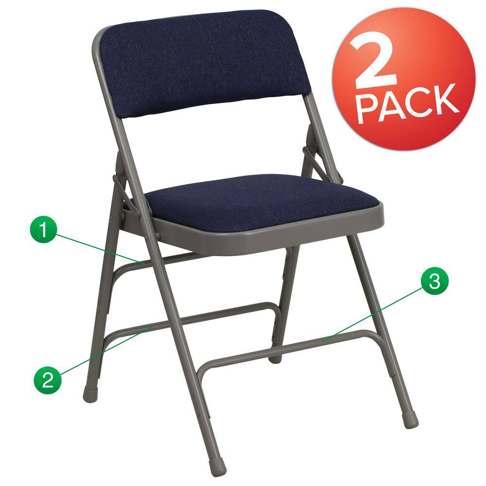 Carnegy Avenue Navy Fabric/Gray Frame Metal Folding Chair (2-Pack)