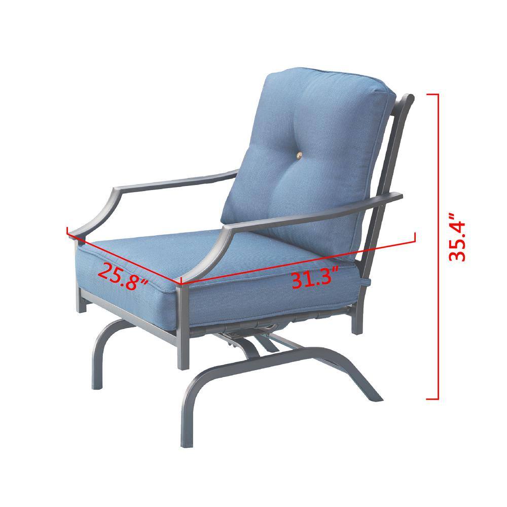 TOP HOME SPACE 4-Piece Metal Patio Conversation Set with Blue Cushions