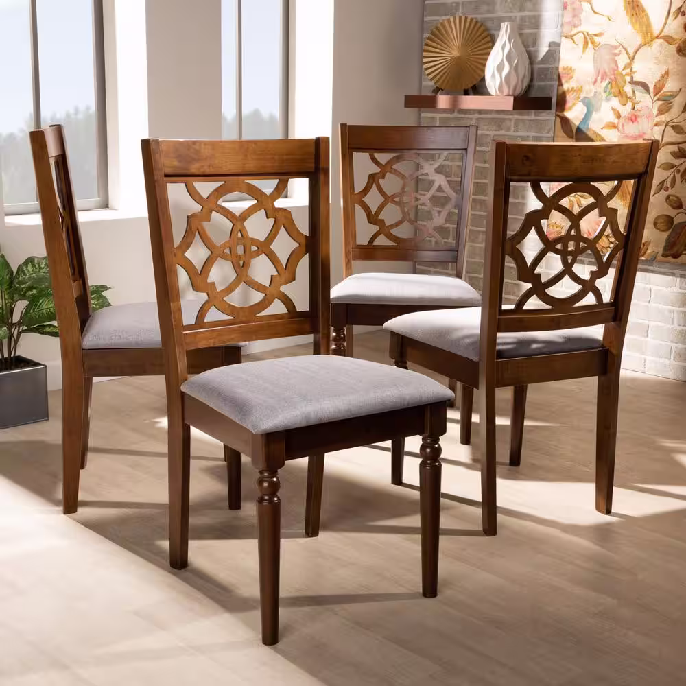 Baxton Studio Lylah Grey and Walnut Fabric Dining Chair (Set of 4)