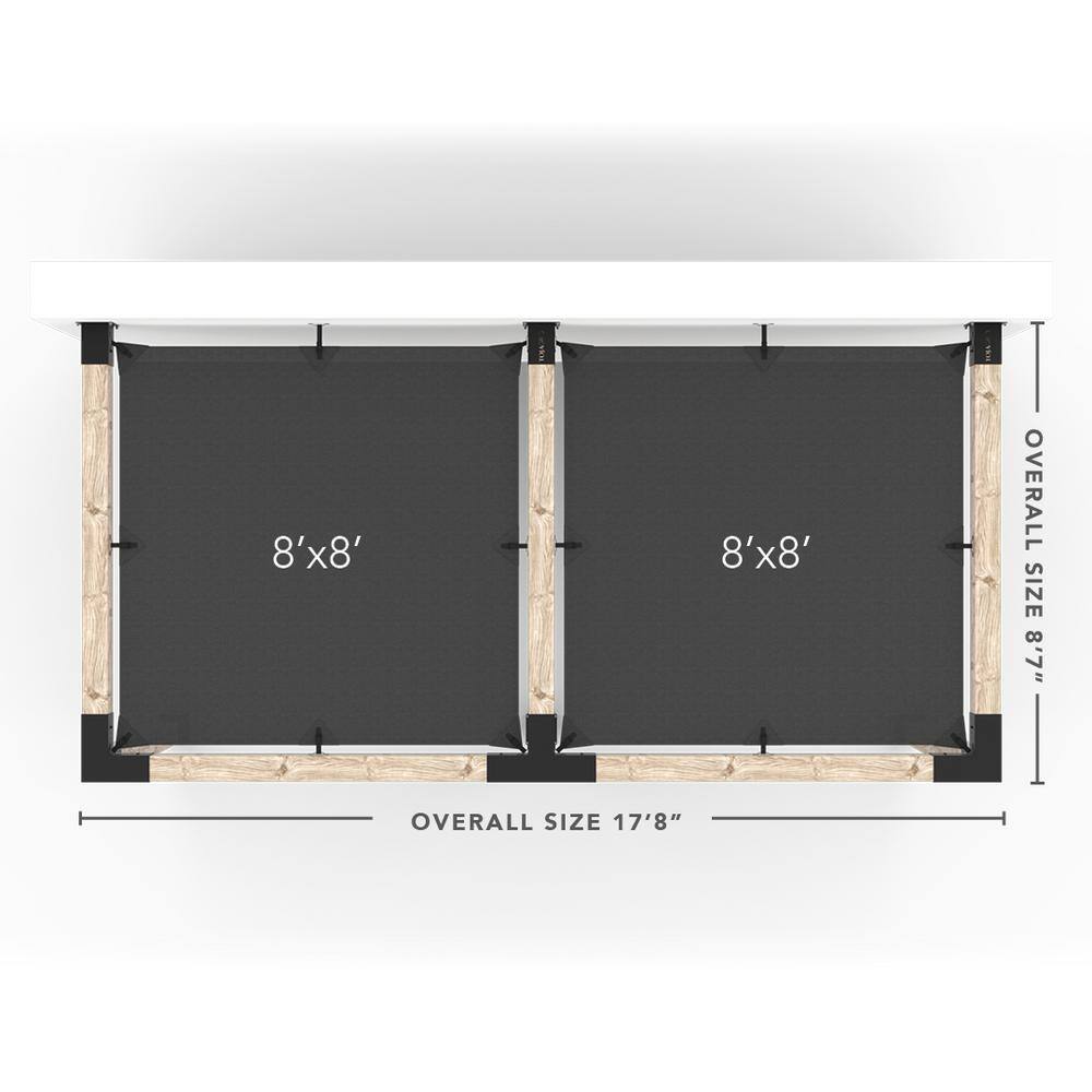 TOJA GRID 8 ft. L x 16 ft. W Double Wall Mount Pergola Kit with 2 Denim Shade Sails, 6x6 Wood