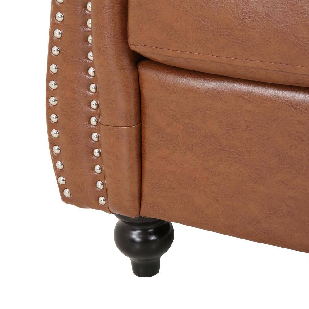Noble House Silverdale Cognac Brown Faux Leather Nailhead Trim Club Chair (Set of 2)