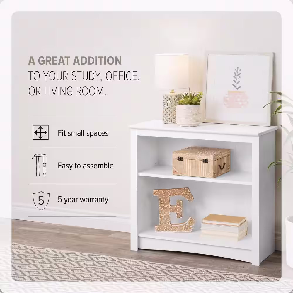 Prepac Home Office 31.5 in. W x 29 in. H x 13 in. D White 2-Shelf Standard Bookcase