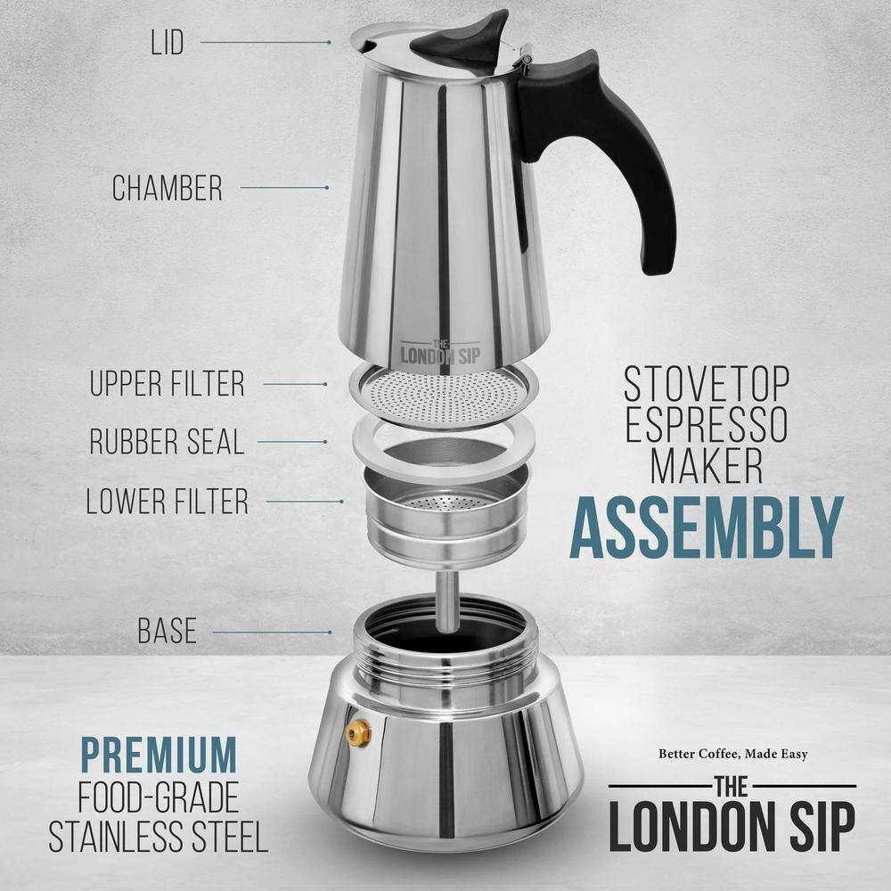 The London Sip 3-Cup, Matte Black London Sip Stovetop Espresso Maker