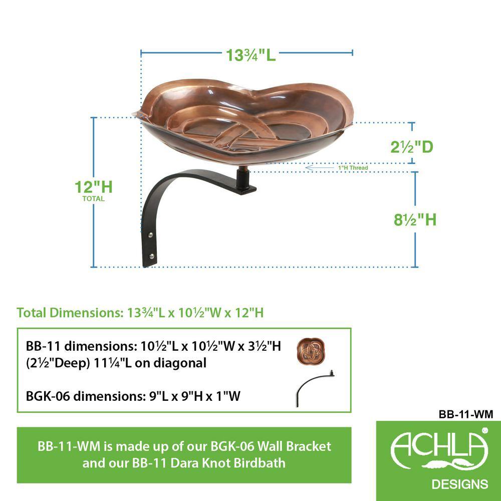 Achla Designs 13.75 in. W Antique Copper Celtic Dara Knot Birdbath with Wall Mount Bracket