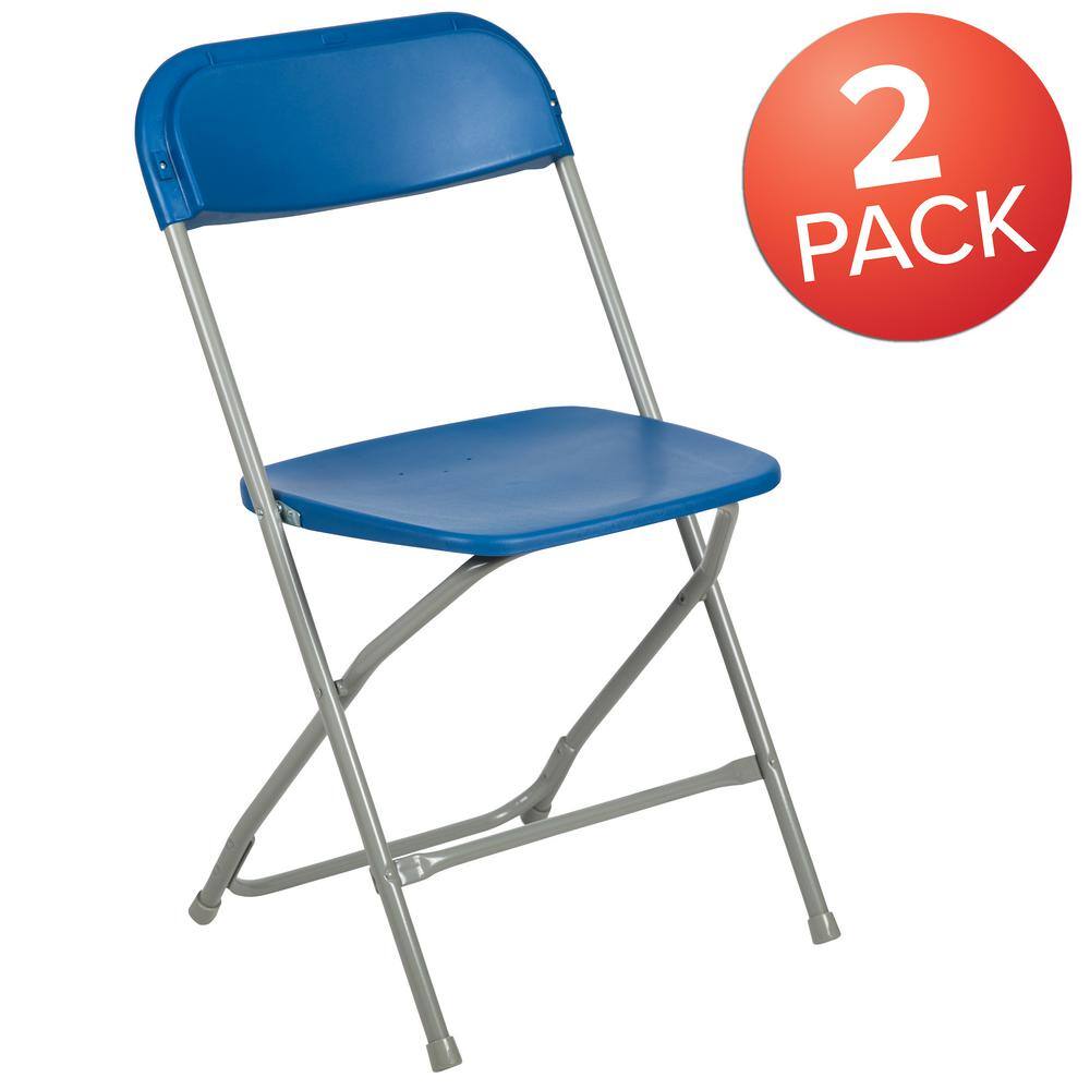 Carnegy Avenue Blue Plastic Seat with Metal Frame Folding Chair (Set of 2)