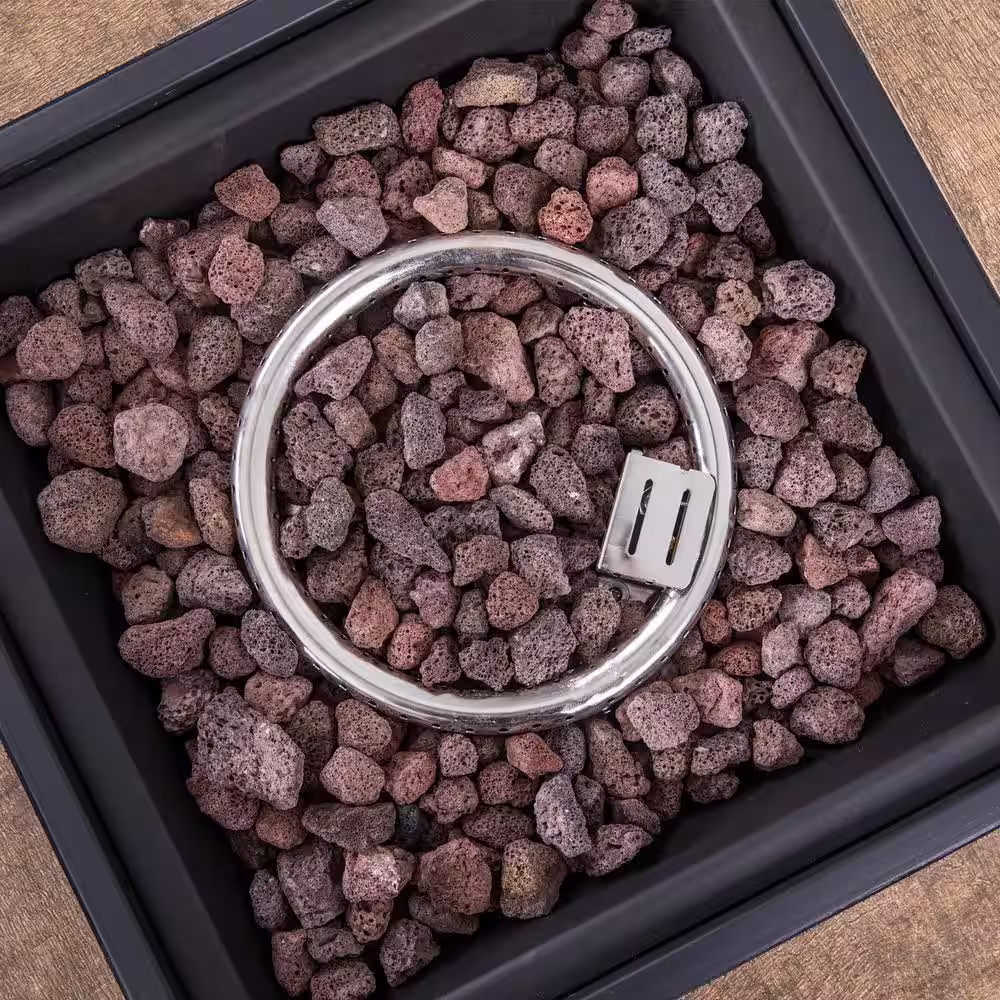 Nuu Garden 40,000 BTU 30 in. x 24 in. Square Wicker-like Iron Propane Gas Fire Pit Table with Cover, Ceramic Top and Lava Rocks