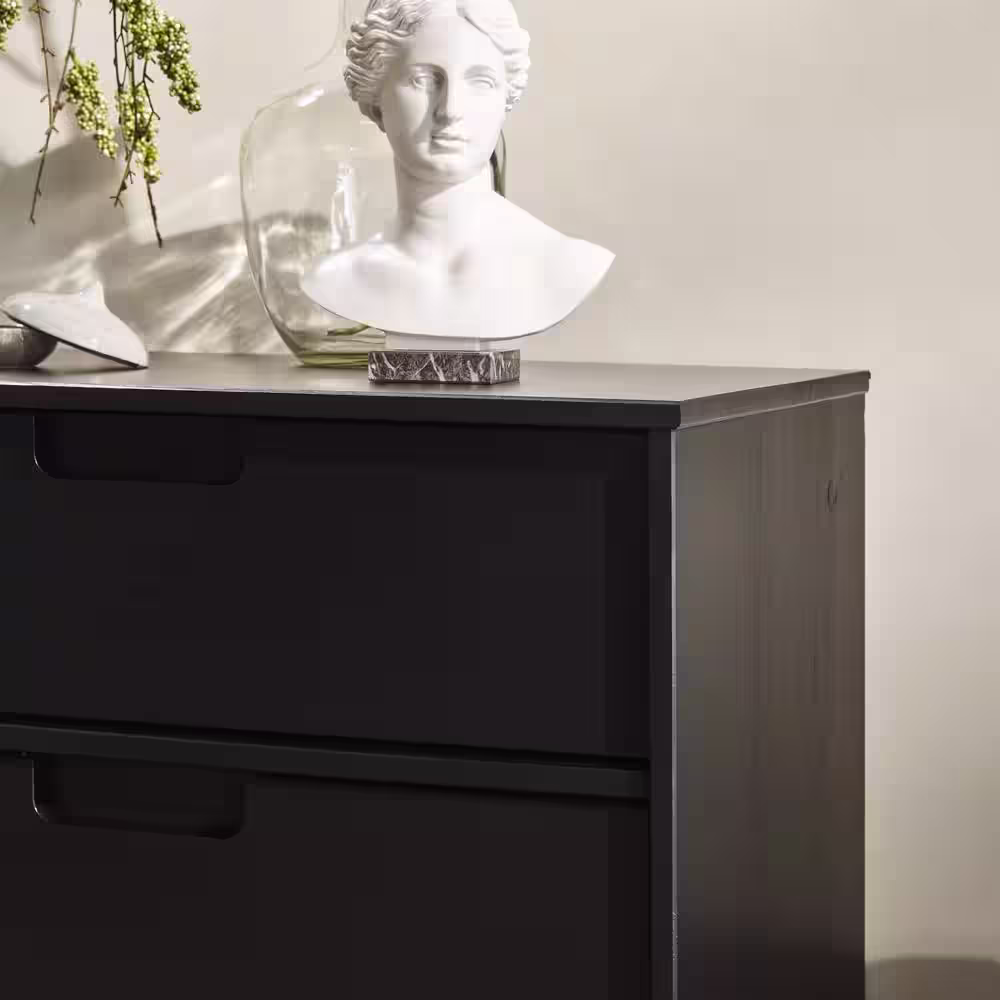 Welwick Designs 6-Drawer Black Solid Wood Mid-Century Modern Cutout Dresser (33 in. H x 52 in. W x 16 in. D)