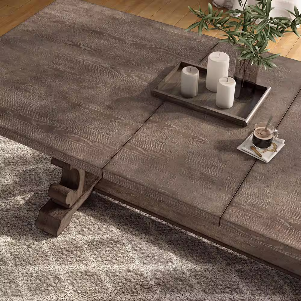 Furniture of America Reina Rustic Natural Tone Wood 90 in. Trestle Extendable Dining Table Seats 8