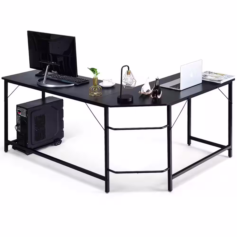 Costway L-Shaped 66 in. Black Computer Desk Corner Workstation Study Gaming Table Home Office