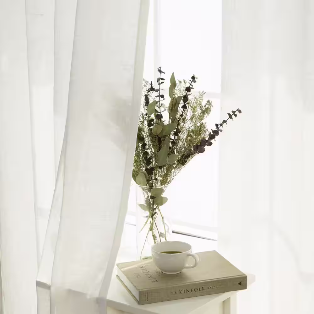 None Optic White Linen Linen Grommet Room Darkening Curtain - 52 in. W x 84 in. L (Set of 2)