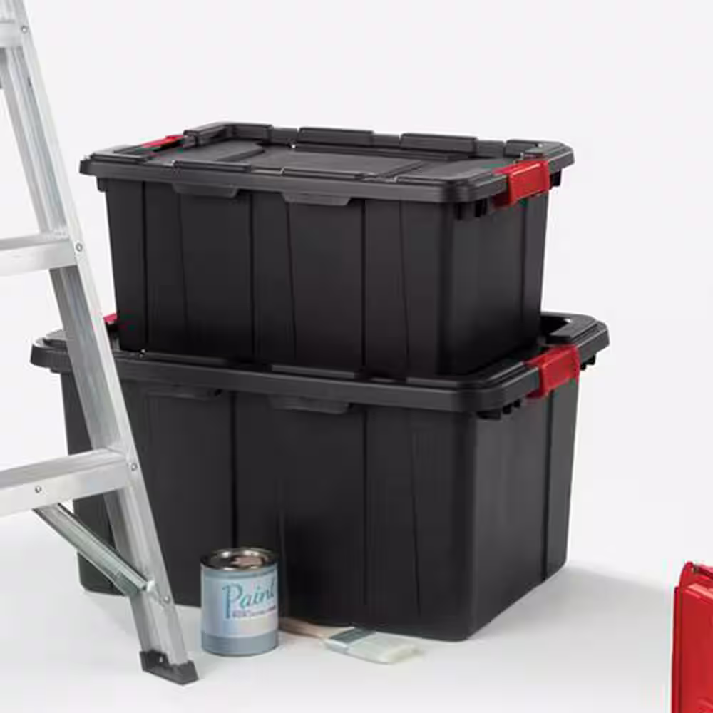 Sterilite 15-Gal. Durable Rugged Industrial Tote with Latches in Black (12-Pack)