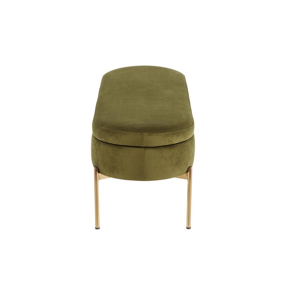 Lumisource Chloe 18 in. Green Velvet and Gold Storage Bench