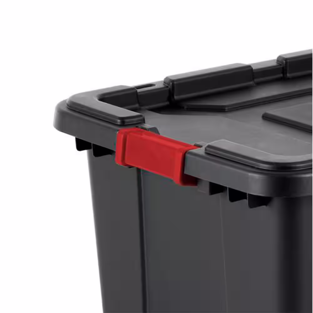 Sterilite 27-Gallon Durable Rugged Industrial Tote w/Red Latches in Black (4 Pack)