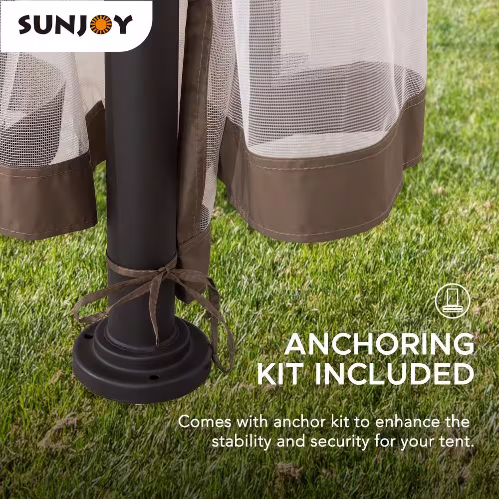 Sunjoy Gianna 9.5. ft. x 9.5 ft. Tan and Brown 2-Tone Steel Gazebo with Mosquito Netting