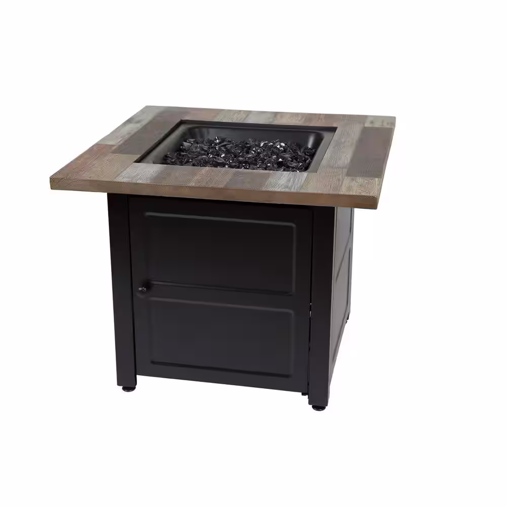 Endless Summer 30 in. W x 24 in. H Outdoor Square Steel LP Gas Brown Fire Pit Electronic Ignition with Glass and HideAway Cover