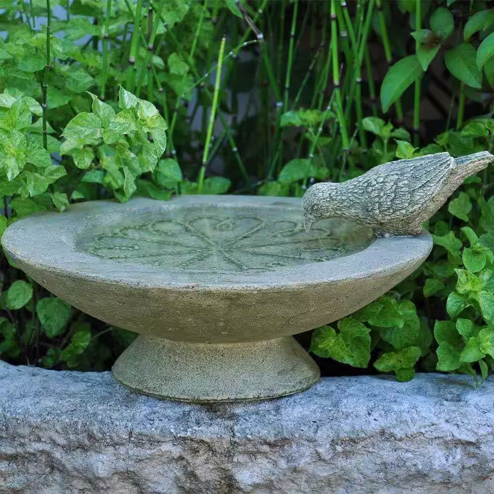MPG 12 in. Dia Cast Stone Fiberglass Table Birdbath