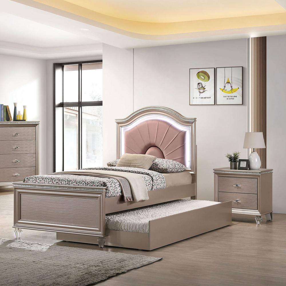 Furniture of America Panella Glam 2-Piece Rose Gold Full Wood Kids Bedroom Set with Trundle