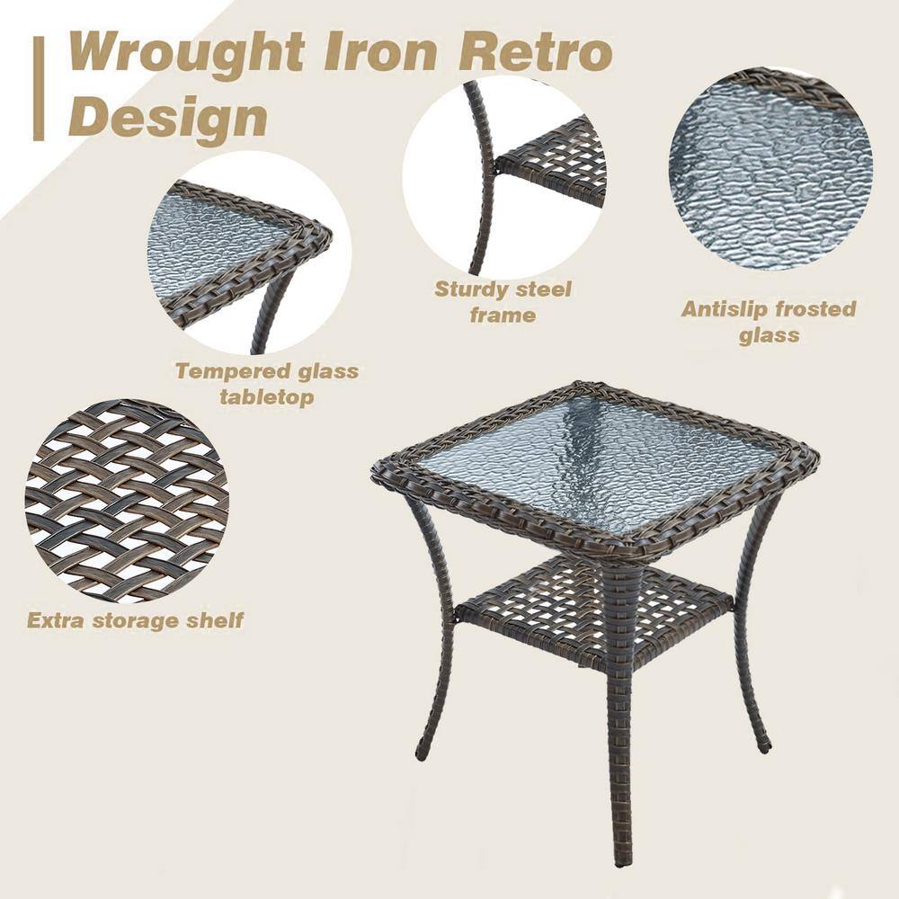 Pocassy Brown 3-Piece Wicker Patio Conversation Set with Blue Cushions and Coffee Table All-Weather Swivel Rocking Chairs