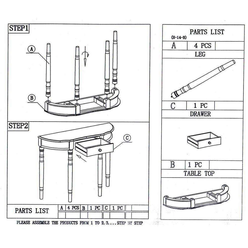 Homecraft Furniture 37 in. White Half Moon Wood Console Table with Drawers