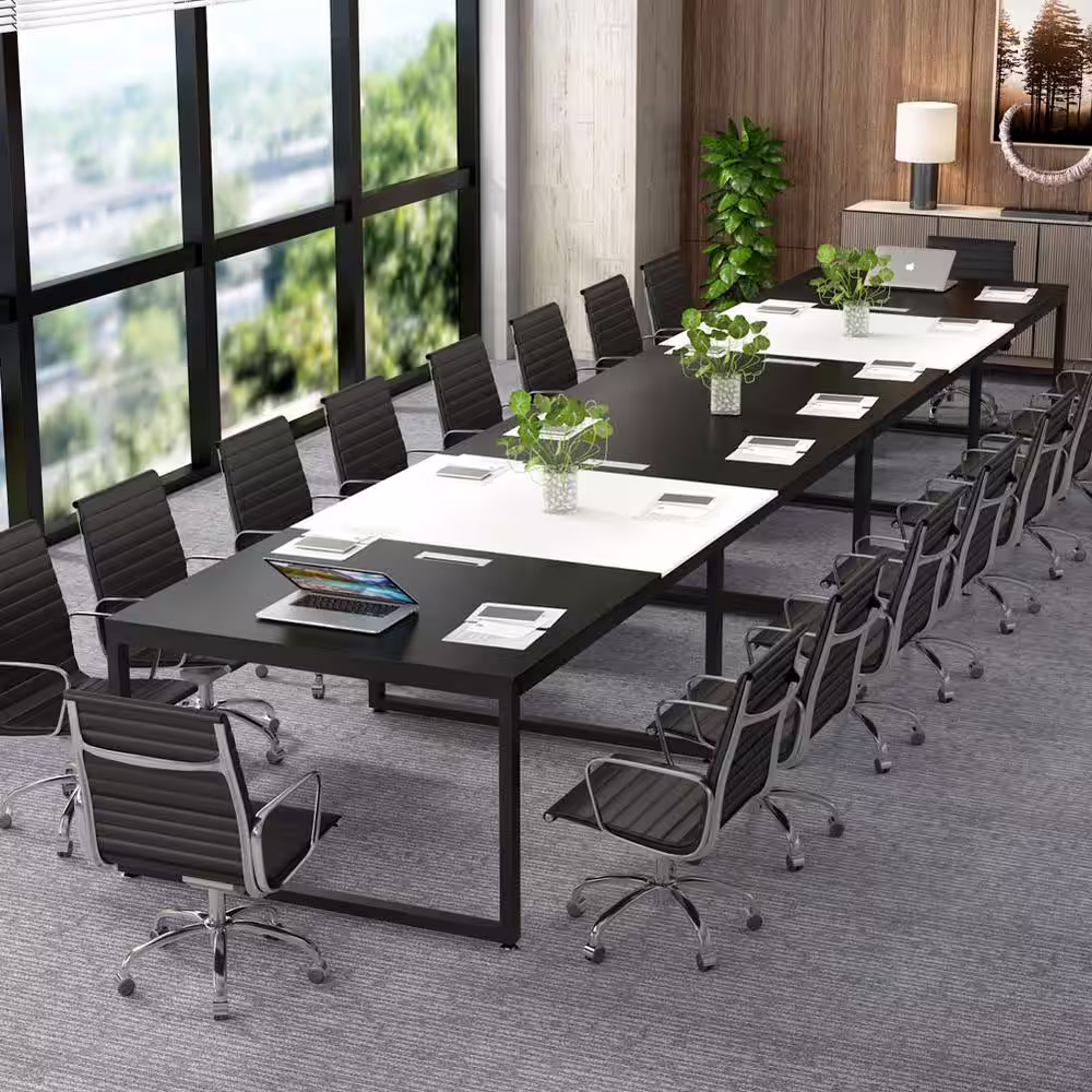 Tribesigns 8 ft. Rectangle Tabletop Black Conference Table 95 in. Large Meeting Seminar Table with Partical Wood