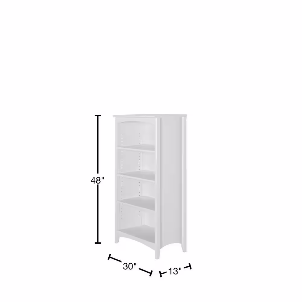 Camaflexi 48 in. White Wood 4-shelf Standard Bookcase with Adjustable Shelves